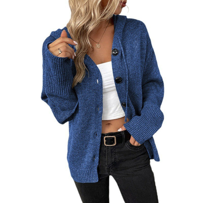 Gilet à Capuche avec Boutonnage – Cardigan Tricoté Coupe Ample