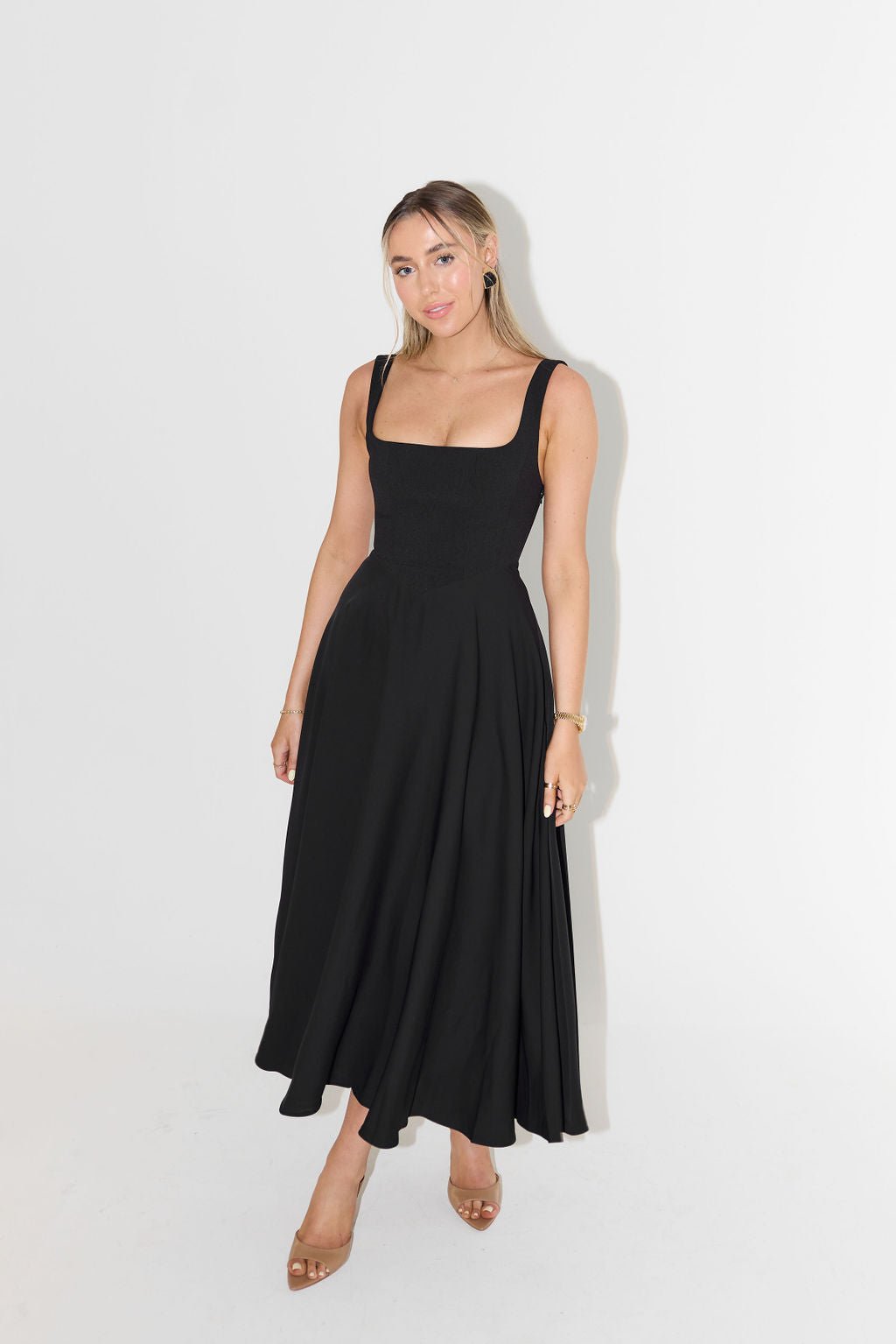Pénélope | Robe Midi Décolleté Carré A-Ligne Sans Manches