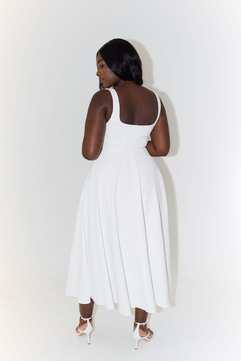 Pénélope | Robe Midi Décolleté Carré A-Ligne Sans Manches