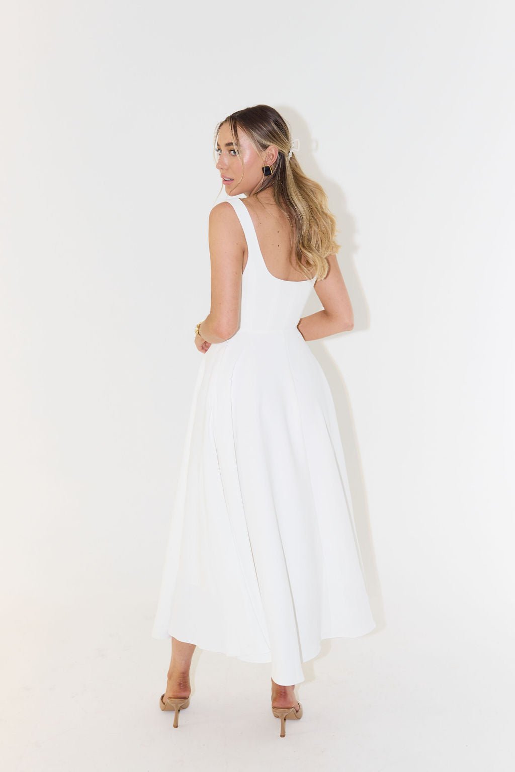 Pénélope | Robe Midi Décolleté Carré A-Ligne Sans Manches