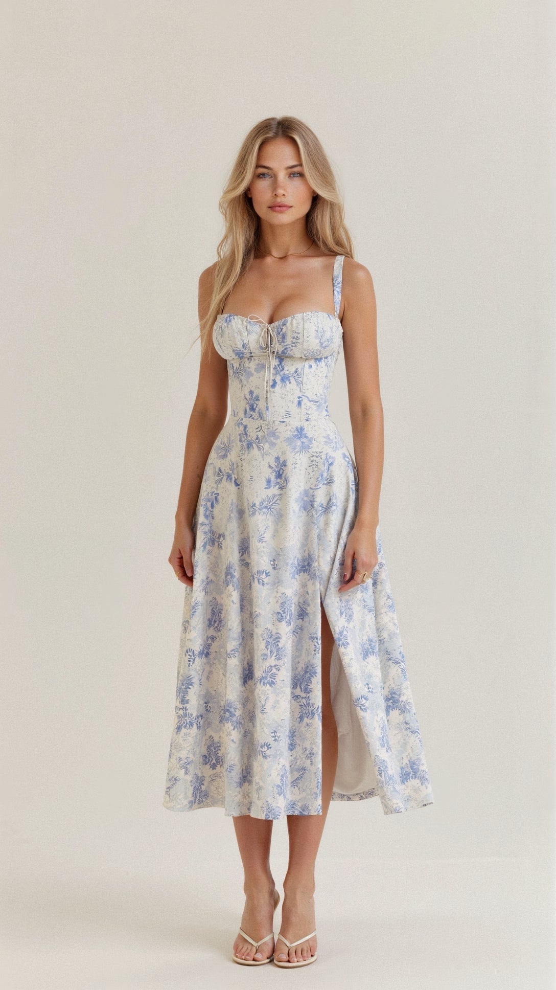 Margaret | Robe midi à corsage pour femmes avec fente latérale