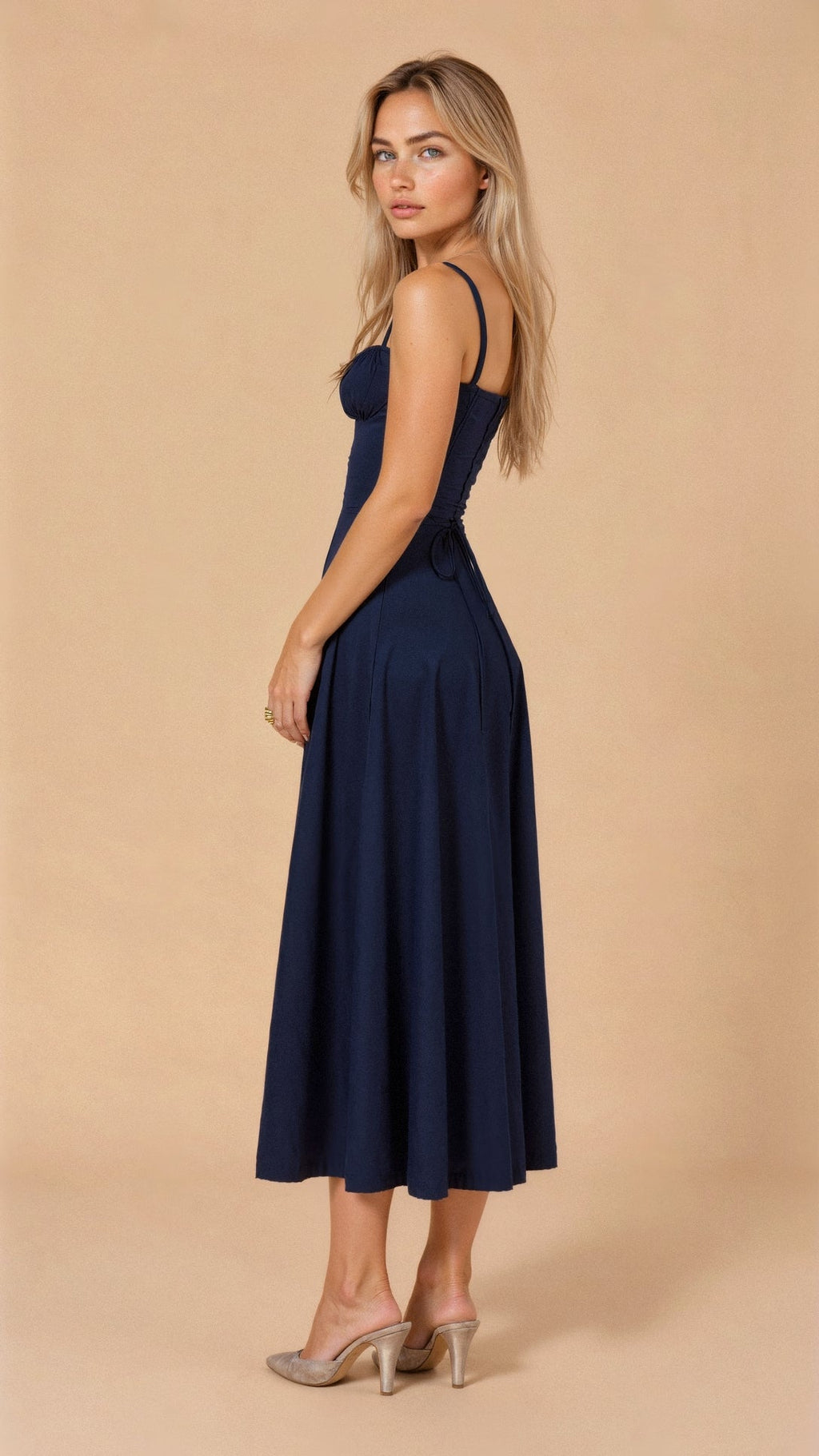Margaret | Robe midi à corsage pour femmes avec fente latérale