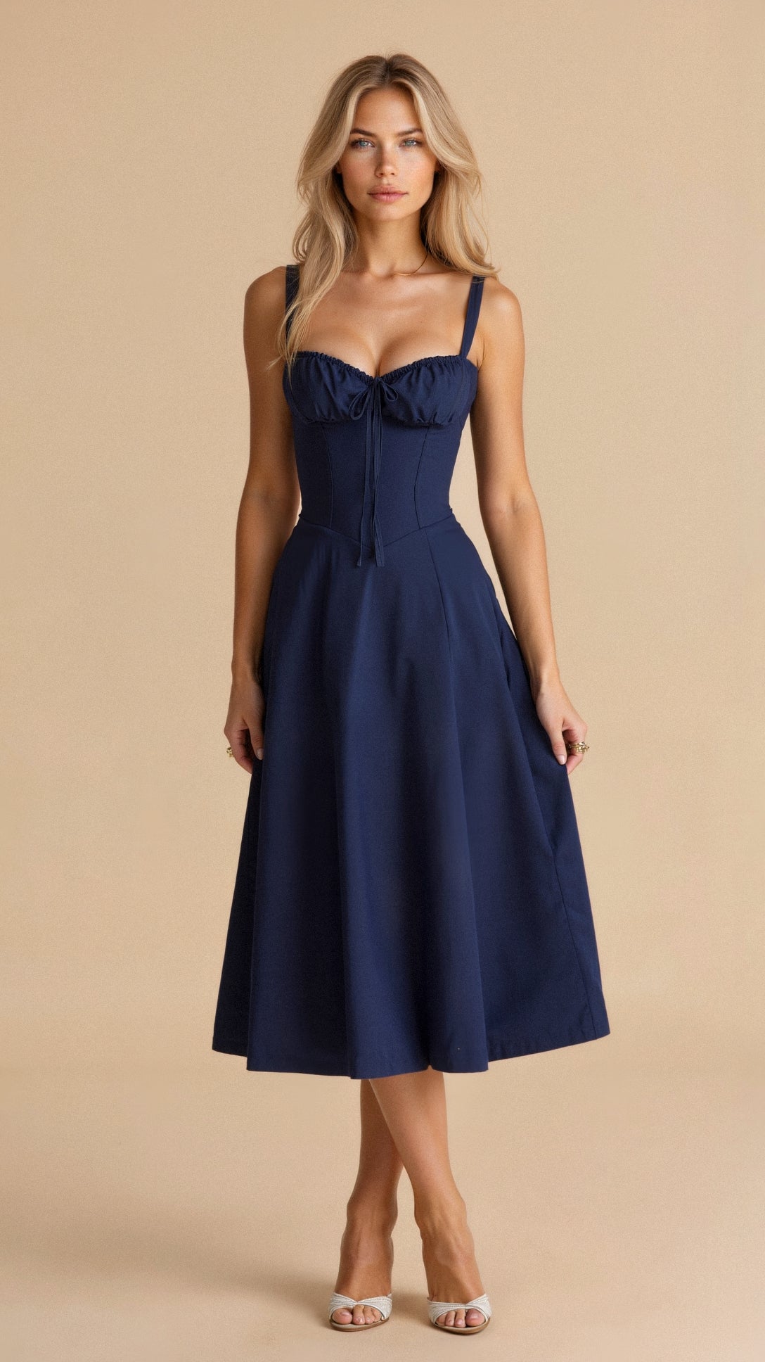 Margaret | Robe midi à corsage pour femmes avec fente latérale