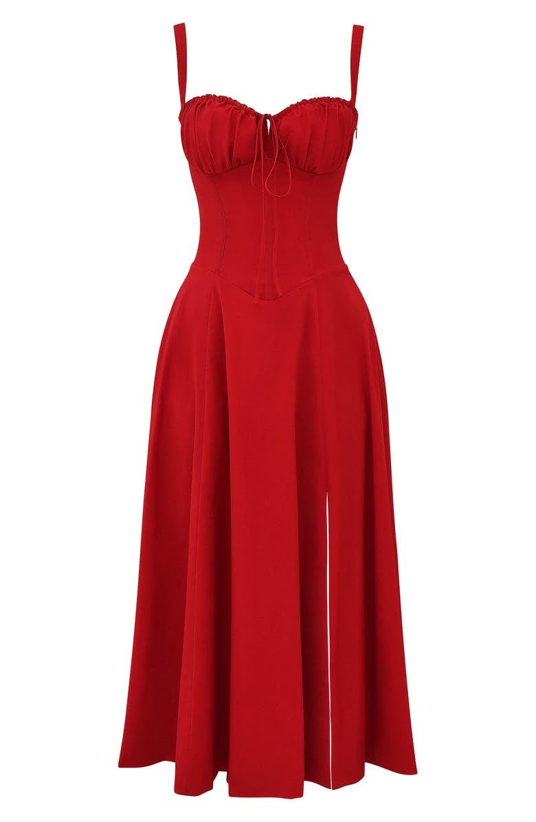 Margaret | Robe midi à corsage pour femmes avec fente latérale