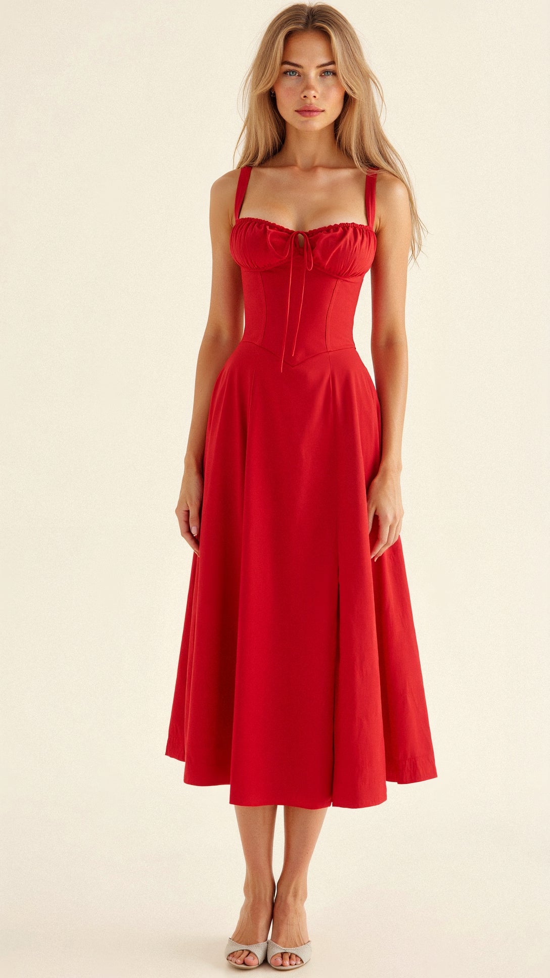 Margaret | Robe midi à corsage pour femmes avec fente latérale