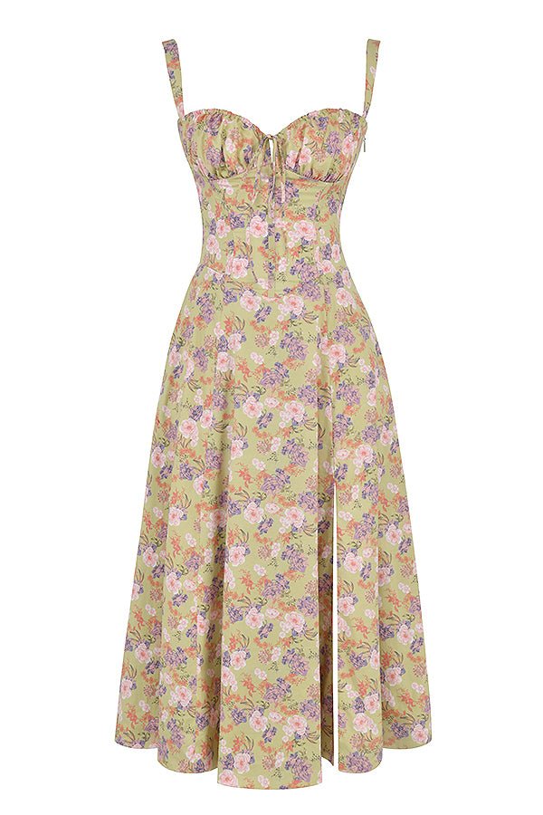 Margaret | Robe midi à corsage pour femmes avec fente latérale