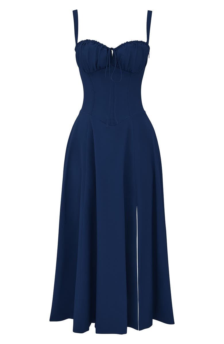 Margaret | Robe midi à corsage pour femmes avec fente latérale