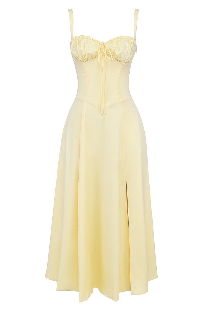 Margaret | Robe midi à corsage pour femmes avec fente latérale
