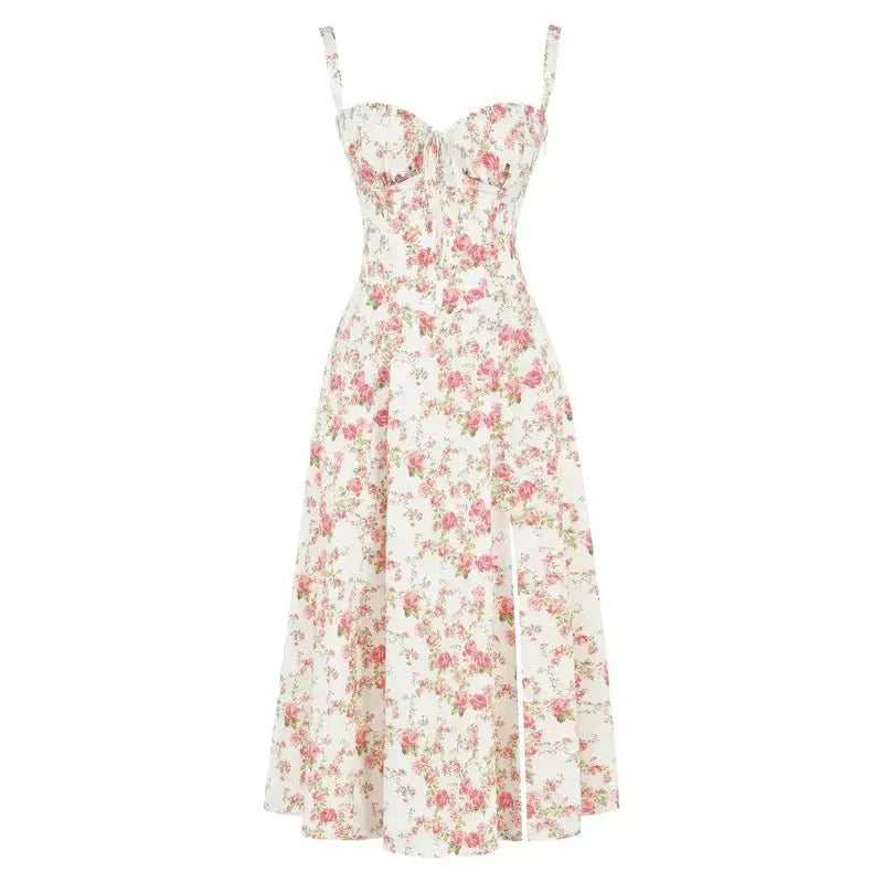 Margaret | Robe midi à corsage pour femmes avec fente latérale