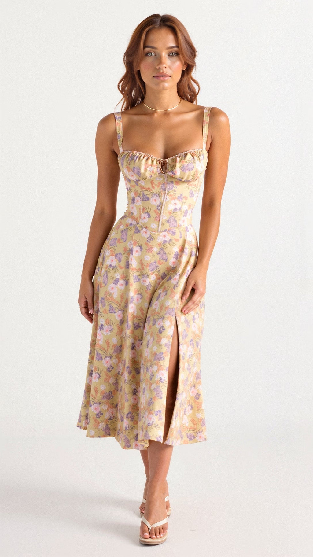 Margaret | Robe midi à corsage pour femmes avec fente latérale