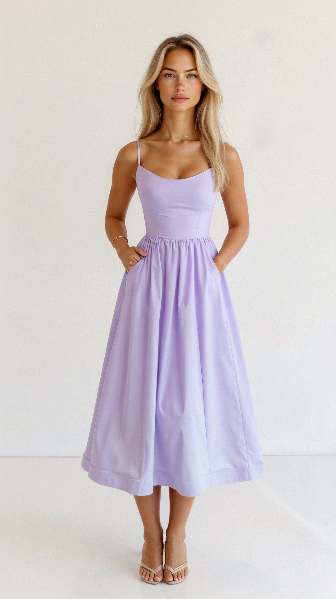 Robe midi sans manches chic pour femmes