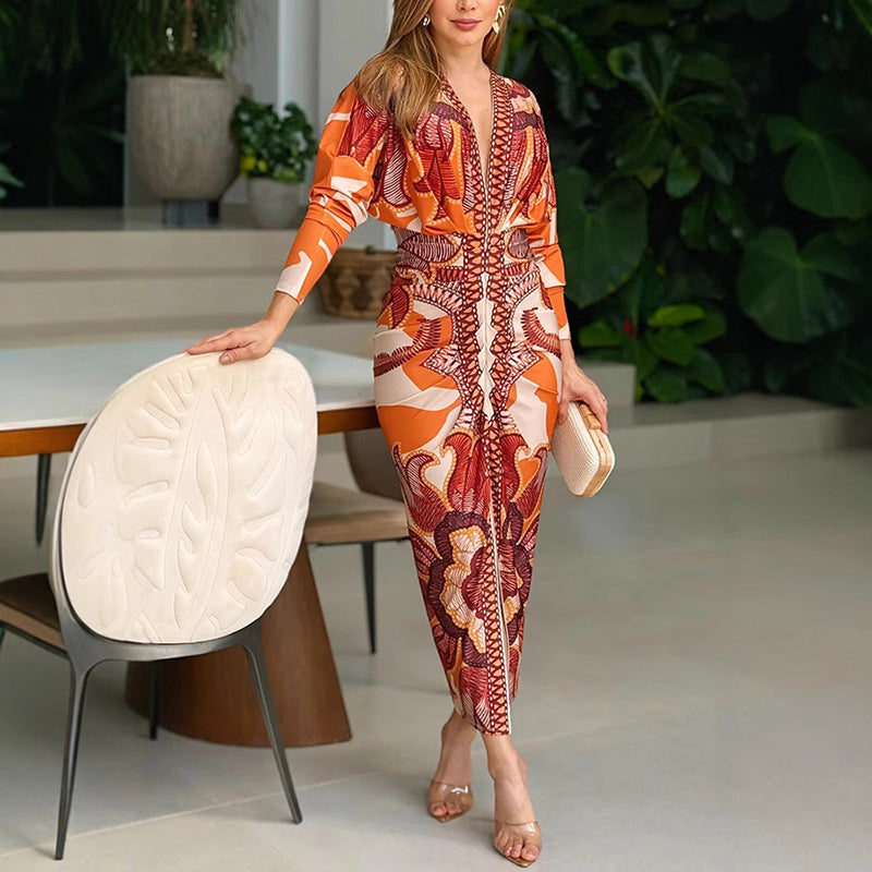 Narcissa | Robe Midi Bodycon Imprimée pour Femme