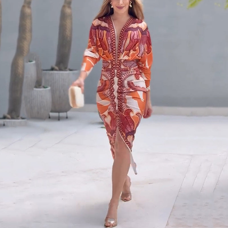 Narcissa | Robe Midi Bodycon Imprimée pour Femme
