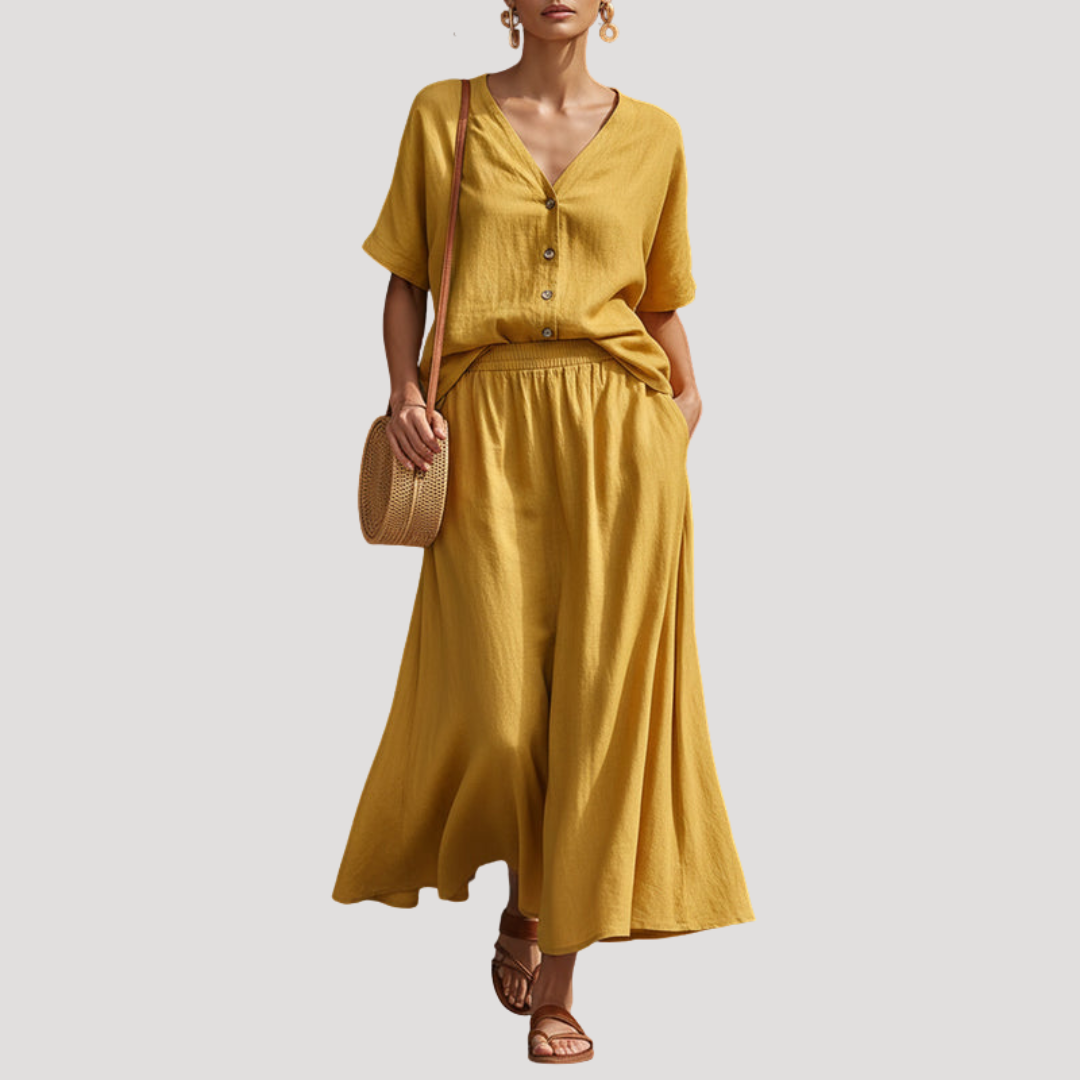 Natasha | Ensemble Jupe Midi à Boutons pour Femmes