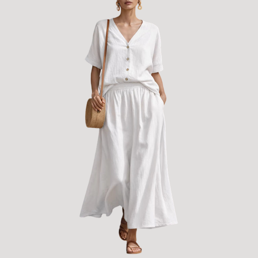 Natasha | Ensemble Jupe Midi à Boutons pour Femmes