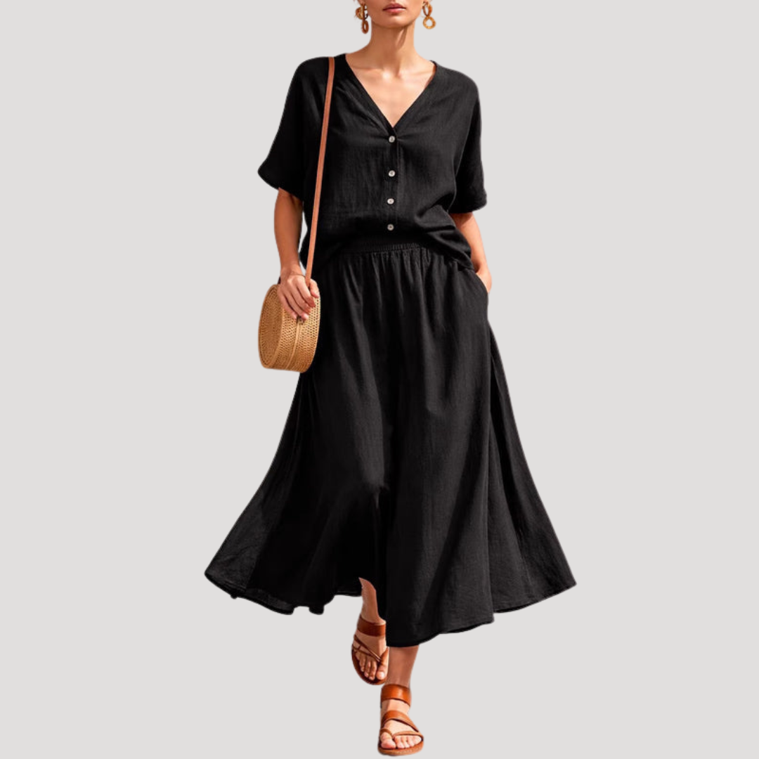 Natasha | Ensemble Jupe Midi à Boutons pour Femmes