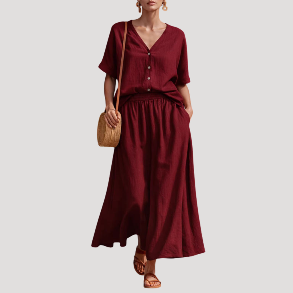 Natasha | Ensemble Jupe Midi à Boutons pour Femmes
