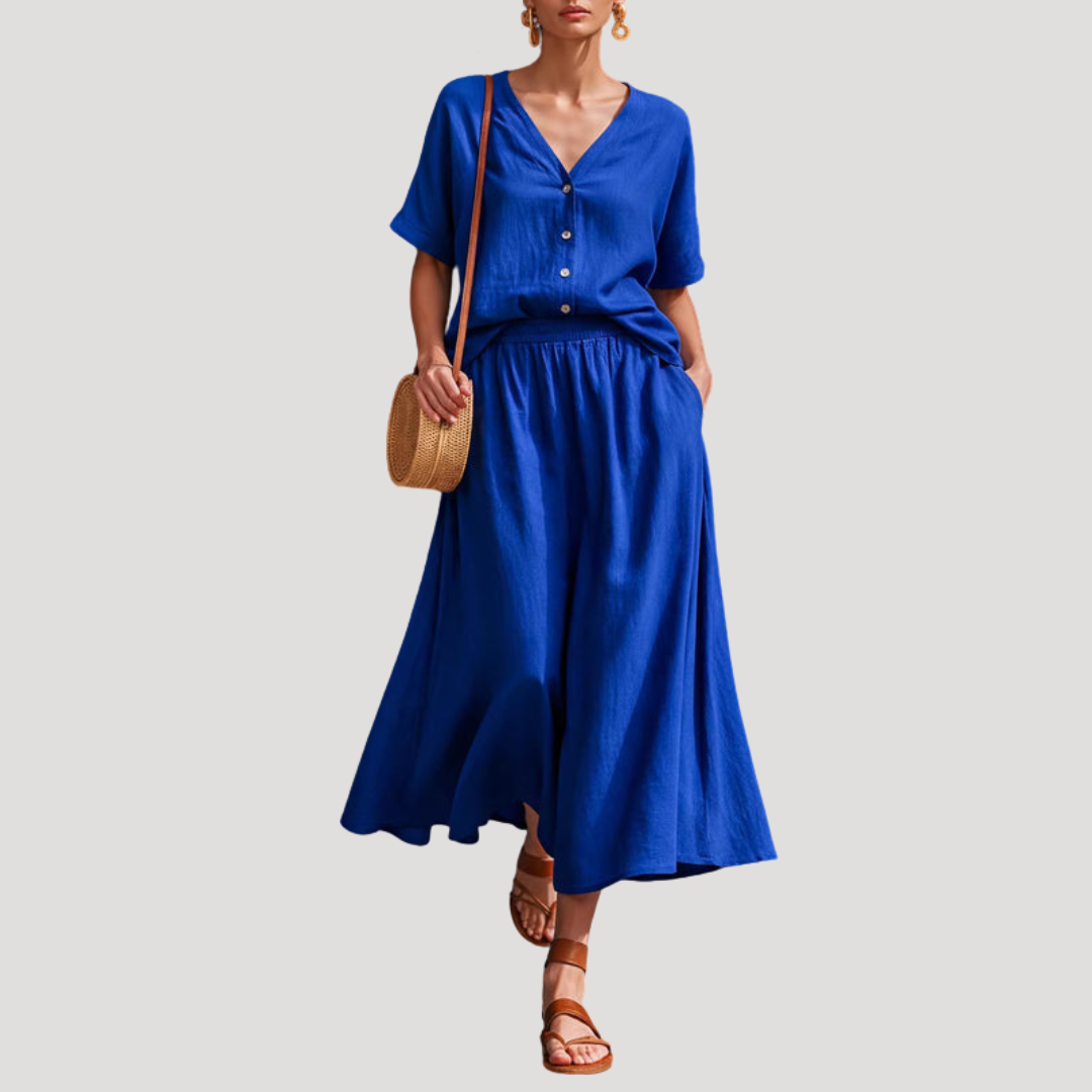 Natasha | Ensemble Jupe Midi à Boutons pour Femmes