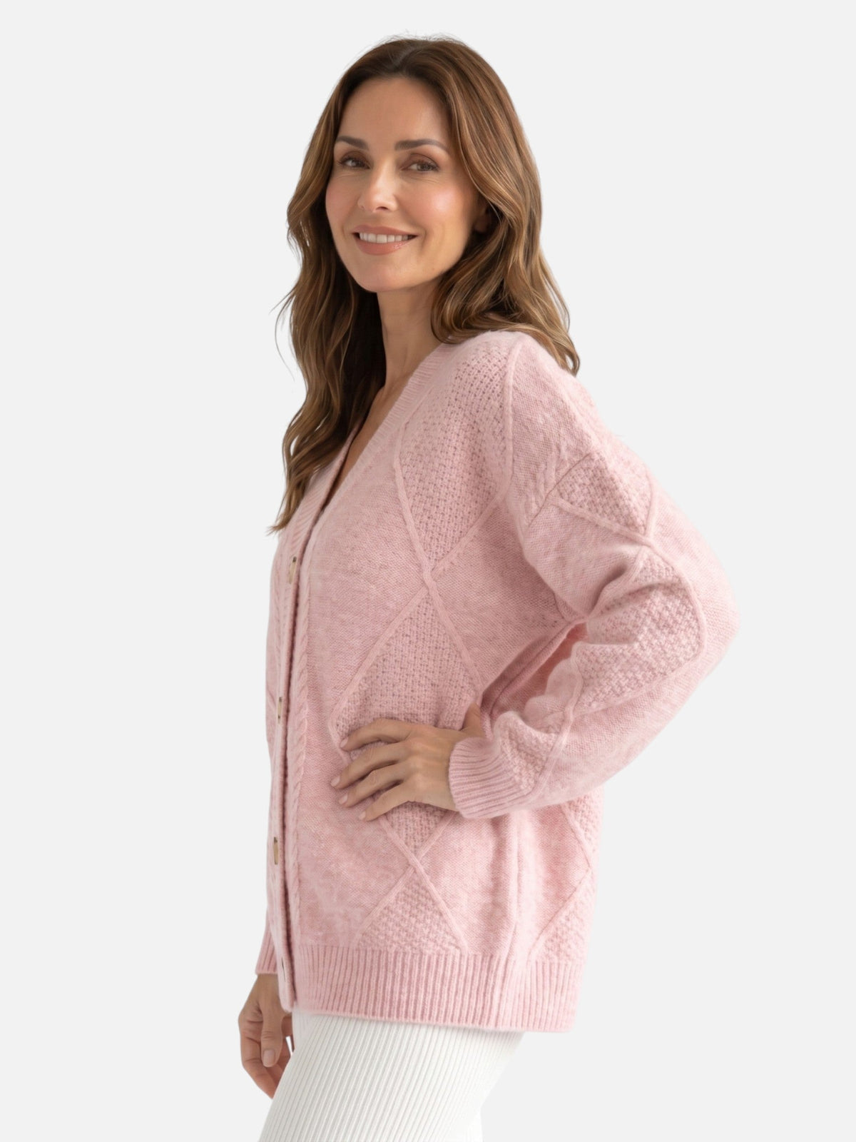 Gilet boutonné à maille torsadée pour femmes