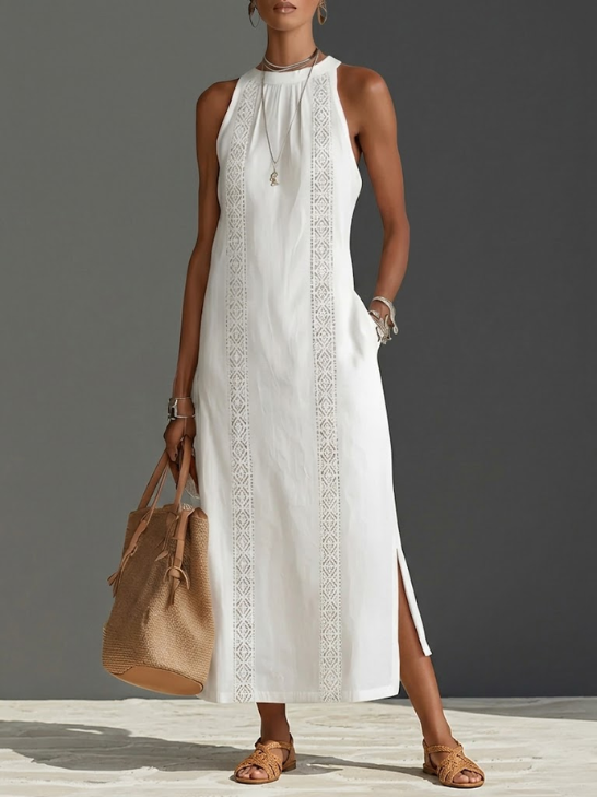 Octaviana | Robe Midi Sans Manches Brodée pour Femmes