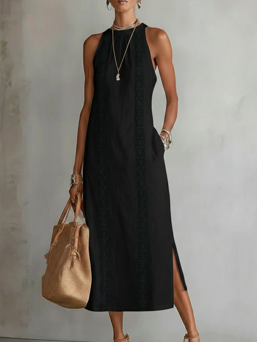 Octaviana | Robe Midi Sans Manches Brodée pour Femmes