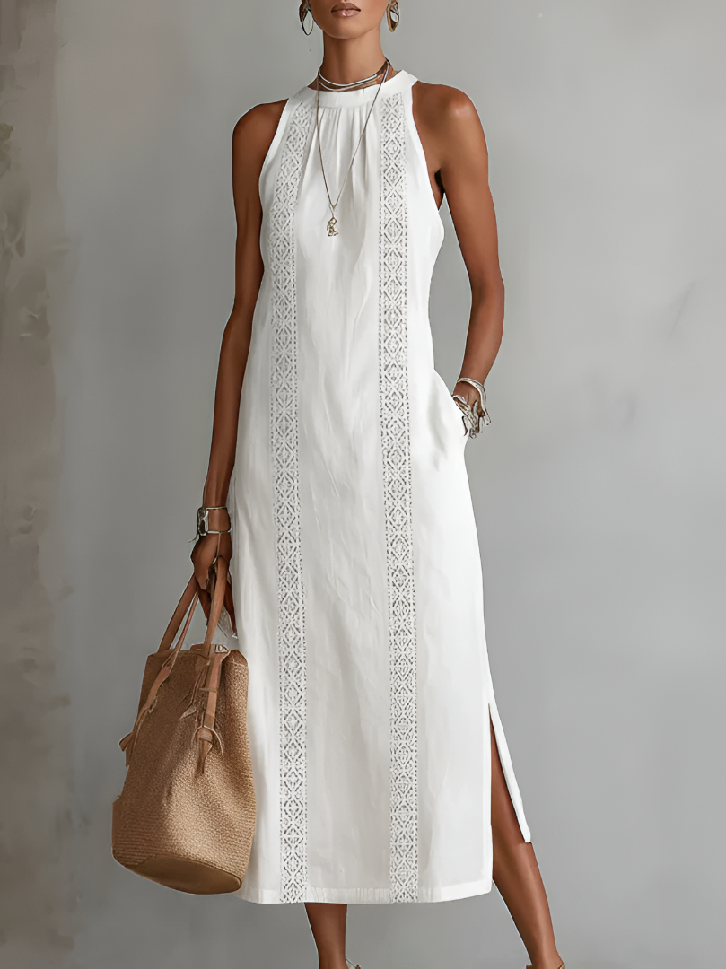 Octaviana | Robe Midi Sans Manches Brodée pour Femmes