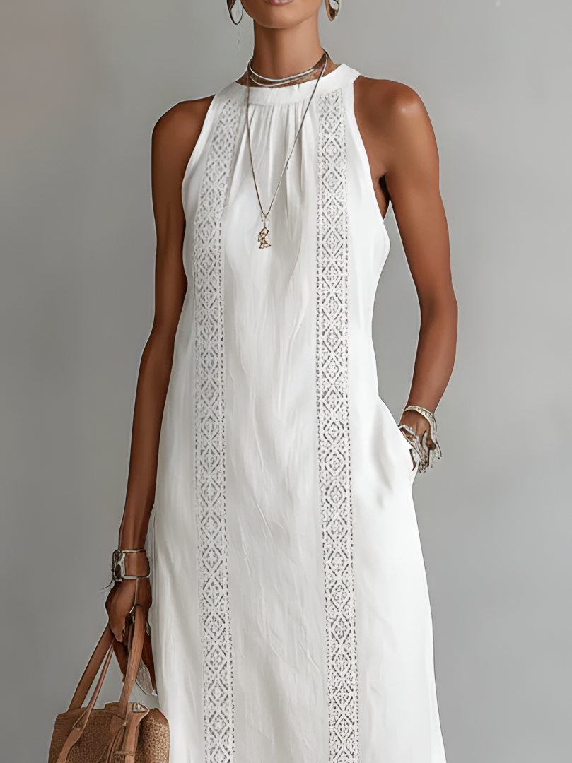 Octaviana | Robe Midi Sans Manches Brodée pour Femmes