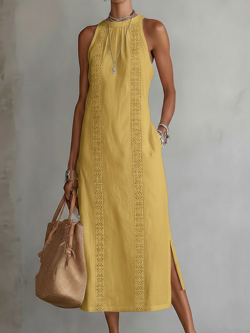 Octaviana | Robe Midi Sans Manches Brodée pour Femmes
