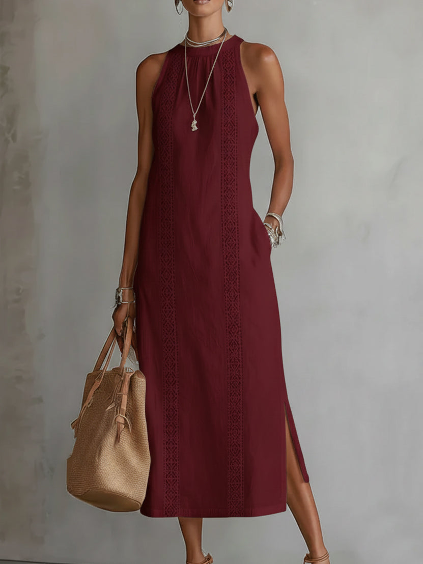 Octaviana | Robe Midi Sans Manches Brodée pour Femmes