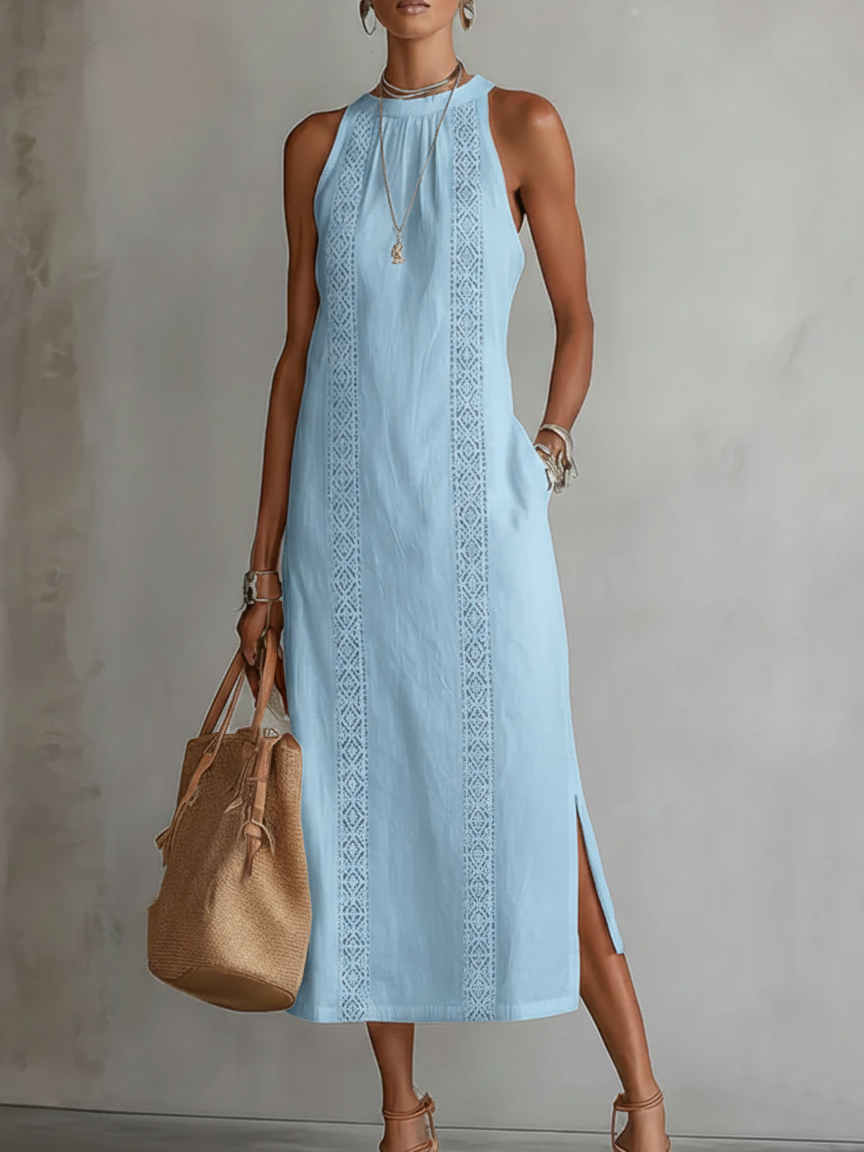 Octaviana | Robe Midi Sans Manches Brodée pour Femmes
