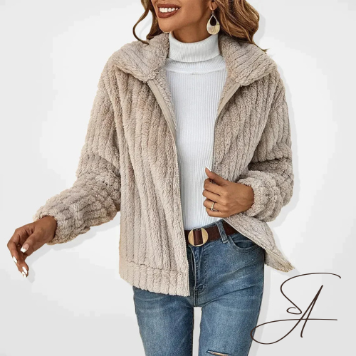 Gilet Teddy Fleece pour Femmes avec Col Revers et Fermeture Éclair