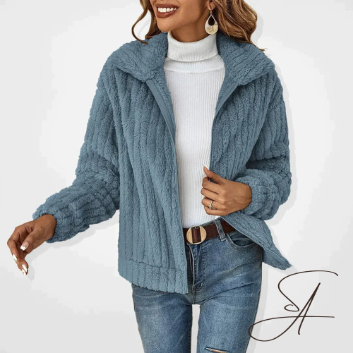 Gilet Teddy Fleece pour Femmes avec Col Revers et Fermeture Éclair