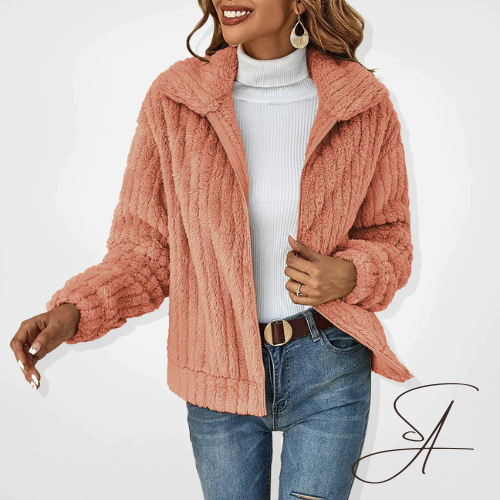 Gilet Teddy Fleece pour Femmes avec Col Revers et Fermeture Éclair