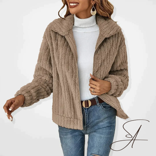 Gilet Teddy Fleece pour Femmes avec Col Revers et Fermeture Éclair