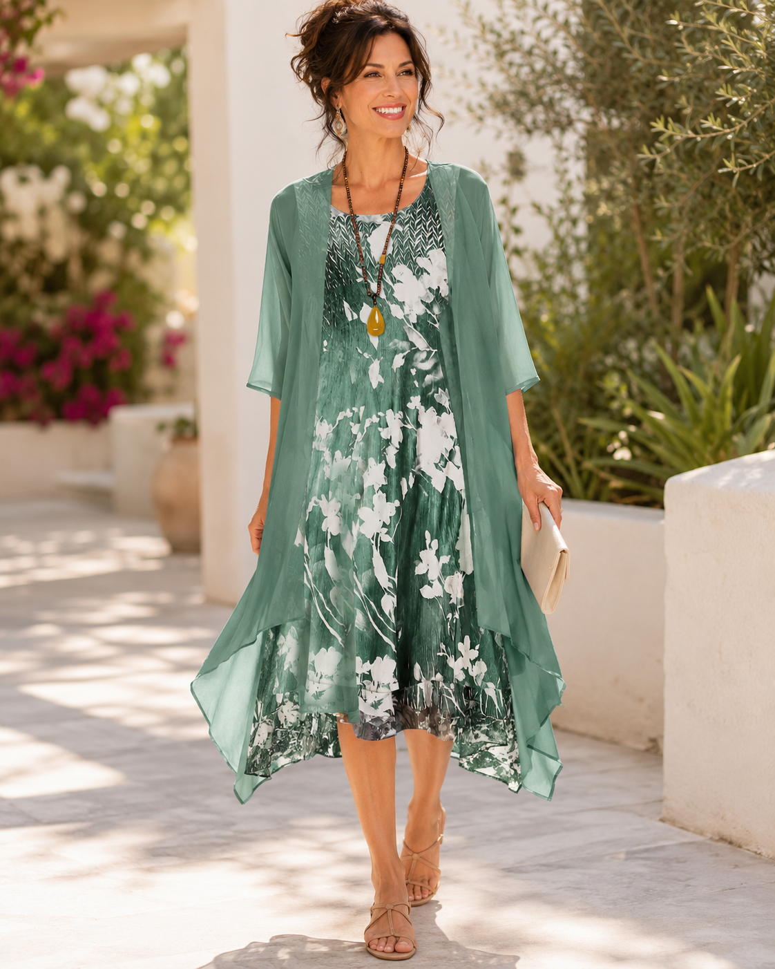 Olivia | Robe midi à fleurs pour femmes avec décolleté carré