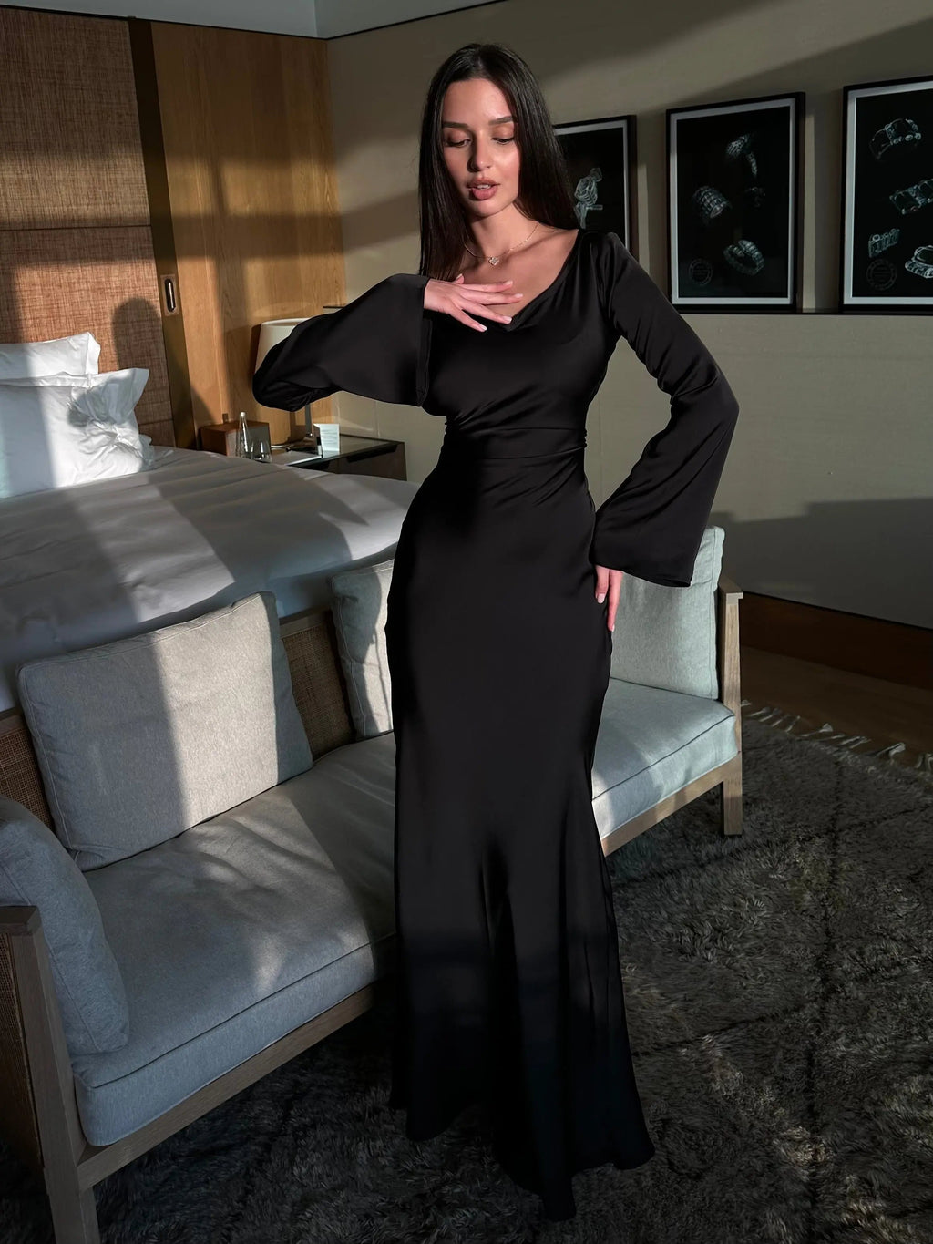 Ophelia | Robe Maxi Ajustée à Manches Longues pour Femmes