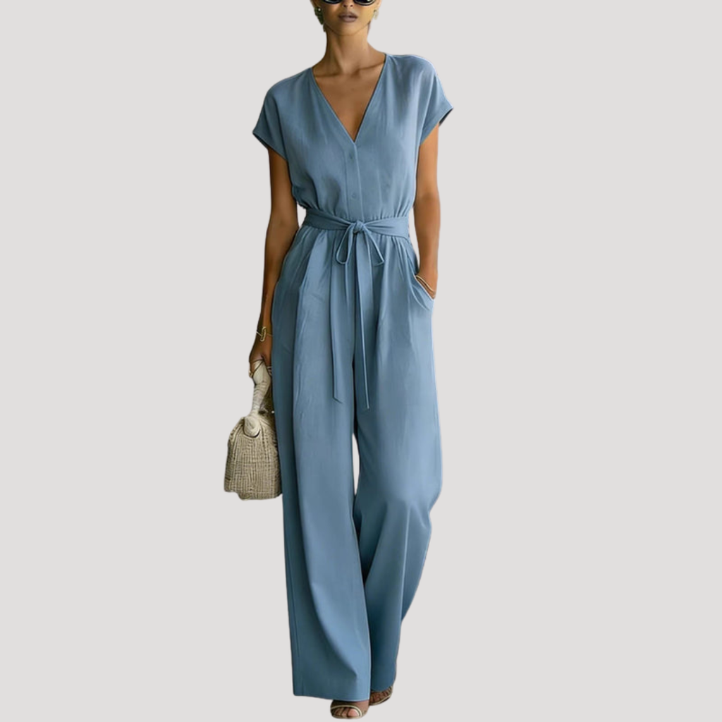 Ophelia | Combinaison Femme à Col V et Pantalon Large avec Ceinture