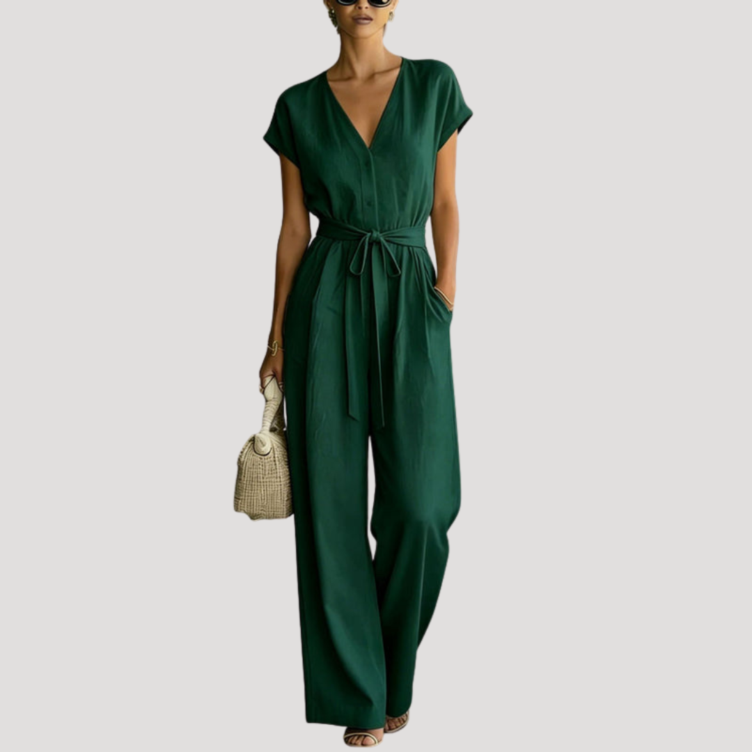 Ophelia | Combinaison Femme V Col Large avec Ceinture