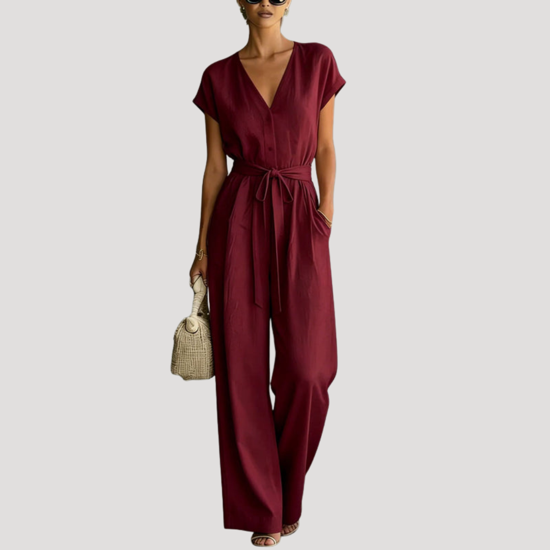 Ophelia | Combinaison Femme V Col Large avec Ceinture