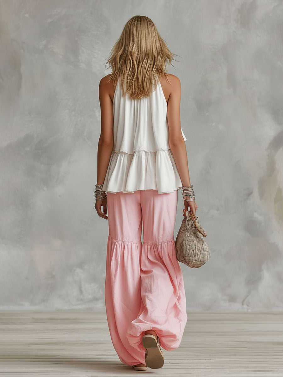 Ophira | Ensemble Haut Sans Manches Col Montant et Pantalon Large pour Femme