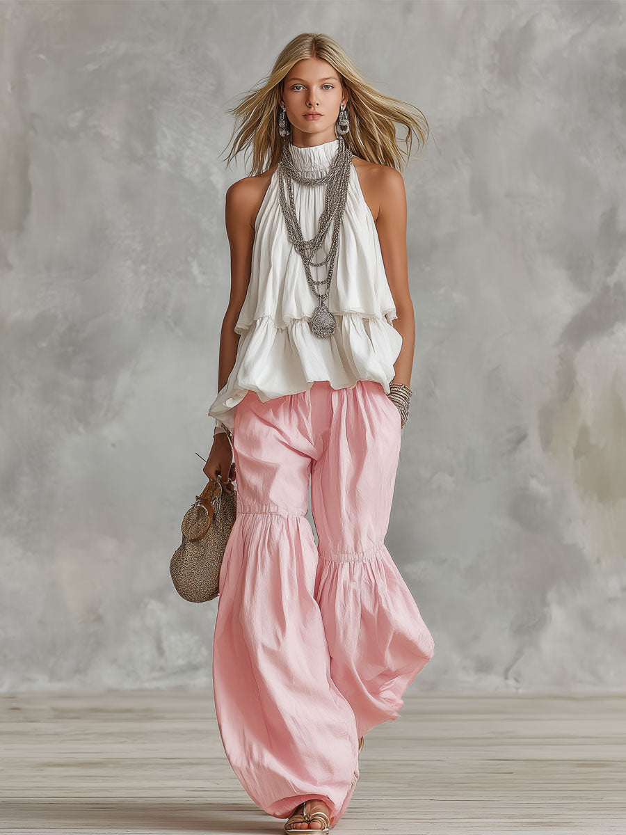 Ophira | Ensemble Haut Sans Manches Col Montant et Pantalon Large pour Femme