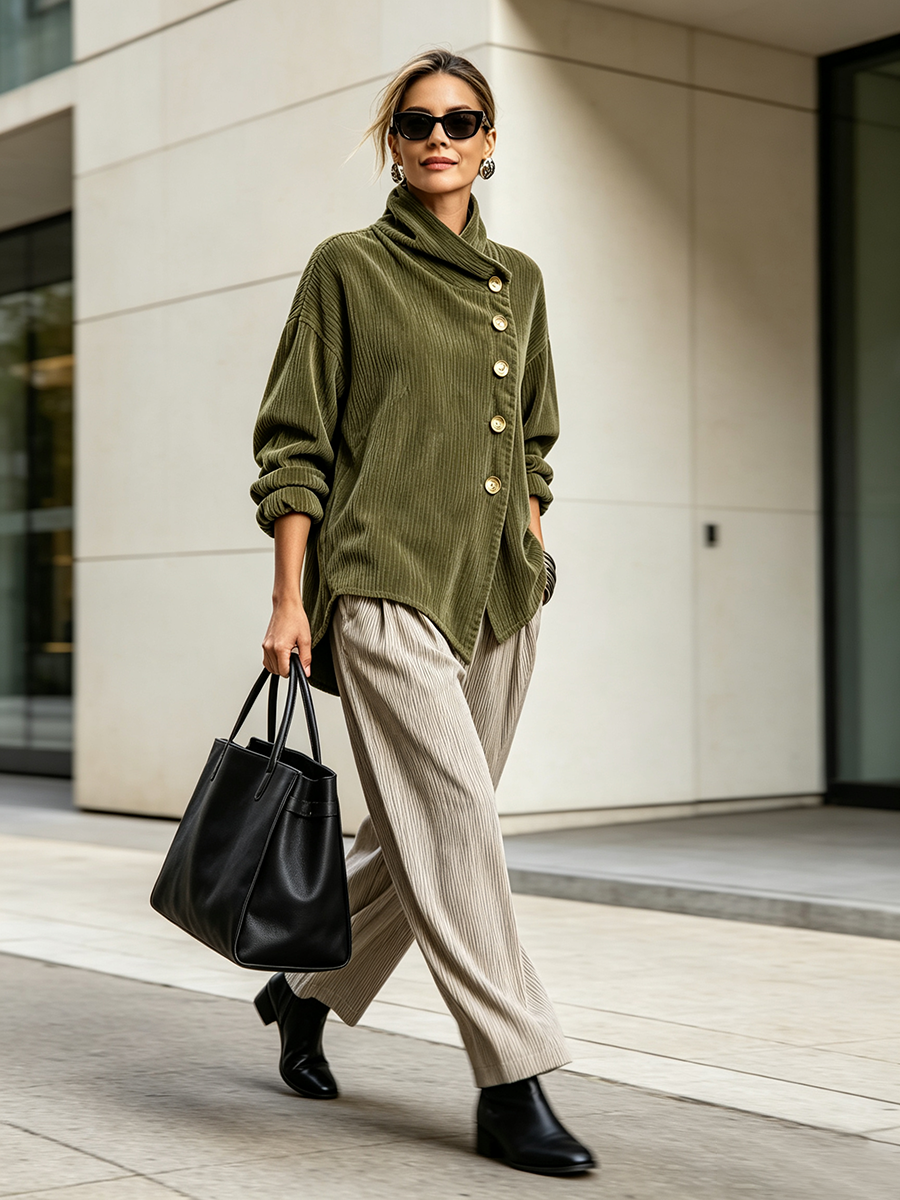 Pull femme texturé à col drapé et boutons