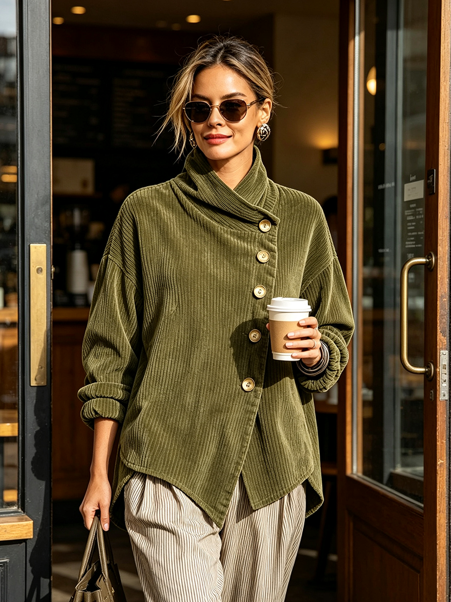 Pull femme texturé à col drapé et boutons