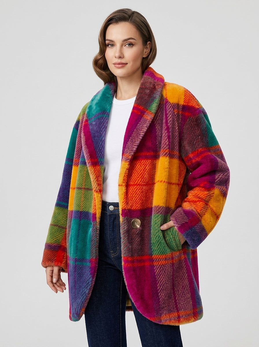 Manteau oversized pour femmes avec motif écossais