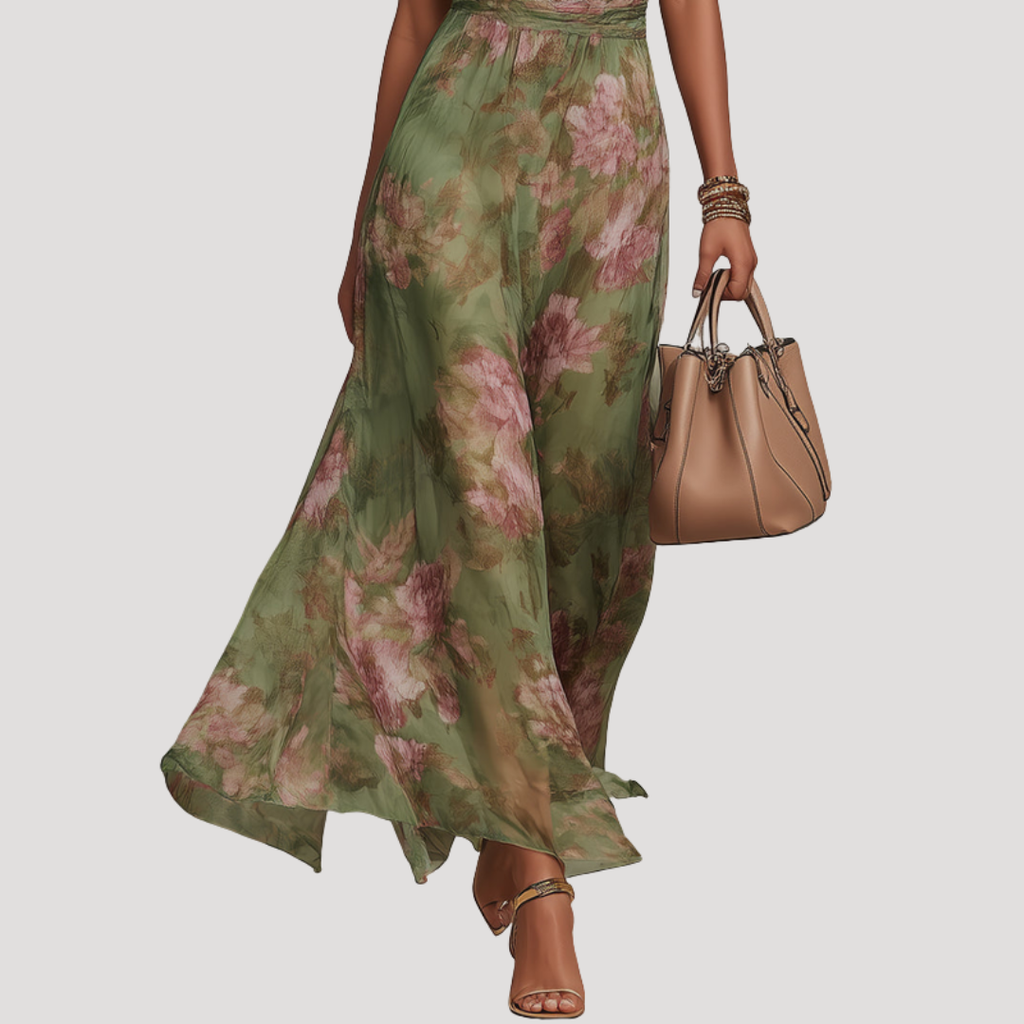 Pénélope | Robe Maxi Fleurie à Décolleté Halter