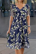 Isabella | Robe Florale Grande Taille Col V à Manches Courtes Midi A-Line