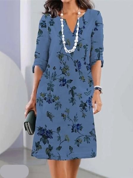 Isabella | Robe Florale Grande Taille Col V à Manches Courtes Midi A-Line