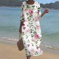 Sophia | Robe Maxi Fleurie Grande Taille Col Rond Manches 3/4 Décontractée