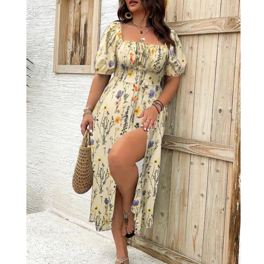 Mia | Robe Maxi à Manches Bouffantes Grande Taille Élégante et Fluide