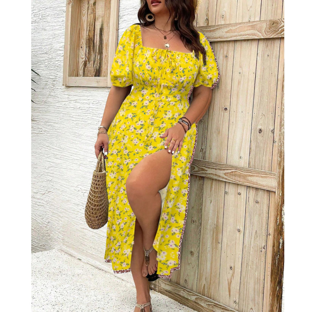 Mia | Robe Maxi à Manches Bouffantes Grande Taille Élégante et Fluide